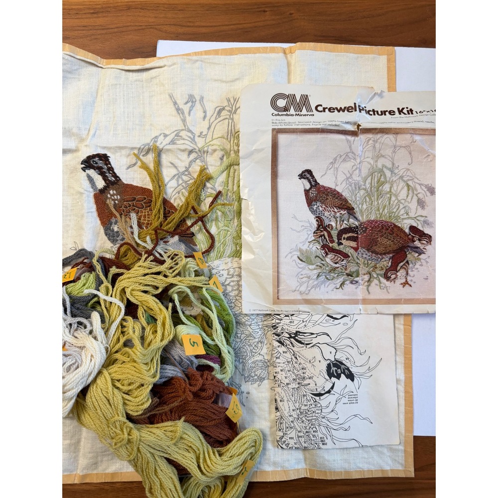 VTG Columbia Minerva Crewel Picture Kit 16x16 Brown Bob White Quail Bird READ